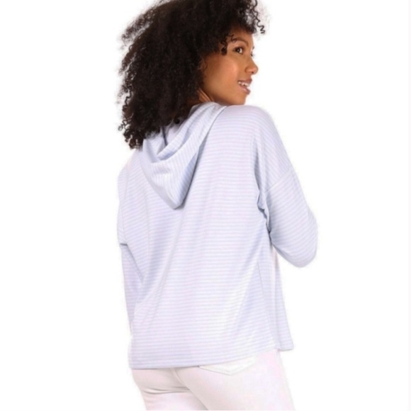 RAE Dunn Explore More blue and white striped soft long sleeve graphic Hoodie - Picture 4 of 10